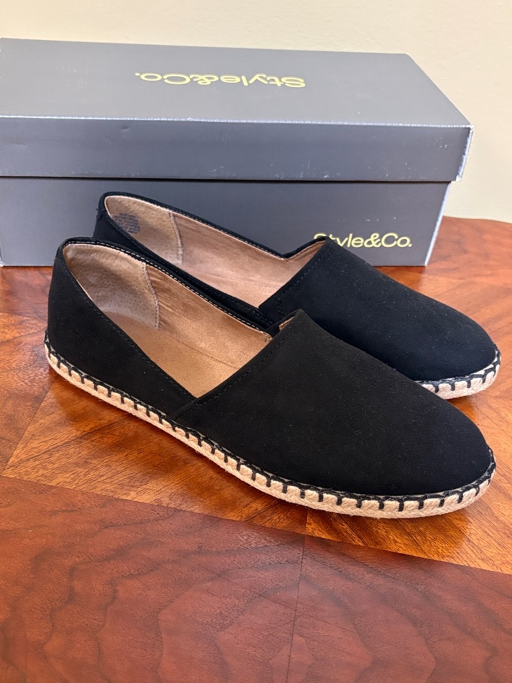 Style & Co. Black Suede Espadrille Slip-On Flats